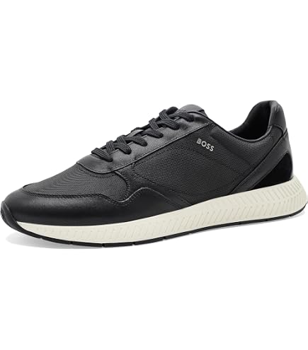 Amazon.com | BOSS Leather Mix Low Top Sneaker Black Carbon 11